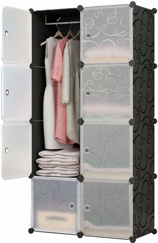 Складной шкаф органайзер для вещей Storage Cube Cabinet MP-28-51 76Х37Х146 см пластиковая тумба на 8 секций полочка для одежды и обуви Черная MP28-51