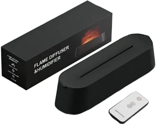 Зволожувач повітря нічник з ефектом полум'я 150мл Flame Diffuser Humidifier DQ709 з RGB підсвічуванням, Аромадифузор з імітацією вогню 9133 Чорний