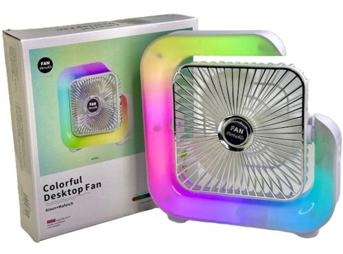 Настільний акумуляторний вентилятор Colorful Desktop Fan WY-308 з RGB підсвічуванням, Бездротовий G-подібний охолоджувач повітря нічник від USB