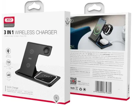 Бездротовий зарядний пристрій XO WX023 15W 15W 3 в 1 для зарядки телефону, навушників і годинника, Зарядна станція зарядка для пристроїв F187 від USB