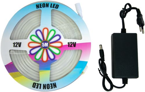 Світлодіодна силіконова стрічка Led Neon 0719 Біла 5 м неонова гнучка підсвітка в силіконі з блоком живлення від мережі 3000К IP65 12v-220v White