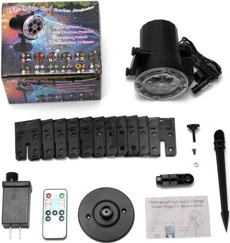 Уличный лазерный проектор Led Change Card Garden Projector PJ-518 на 12 картриджей RGB изображений, новогодний светодиодный диско прожектор с пультом