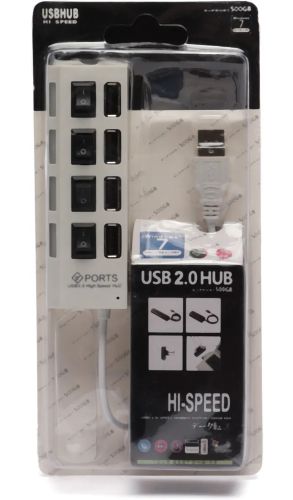 USB хаб Memos на 4 порти з перемикачами White, живлення від USB 2.0 розгалужувач з кнопками on off концентратор перехідник HUB 480 Мбіт 5В Білий