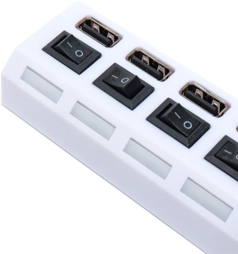 USB хаб Memos на 4 порти з перемикачами White, живлення від USB 2.0 розгалужувач з кнопками on off концентратор перехідник HUB 480 Мбіт 5В Білий