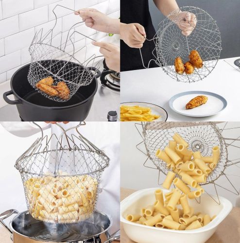 Складаний друшляк Magic Kitchen Deluxe Chef Basket 12 в 1 складна решітка сітка, фритюрниця для приготування їжі, сушка для фруктів Шеф Баскет