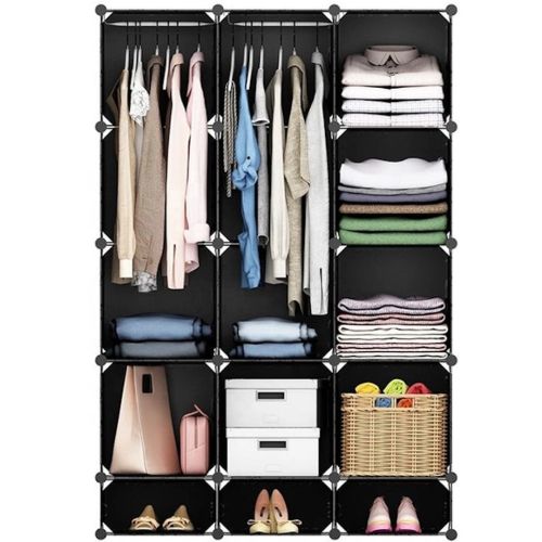 Складной шкаф органайзер для вещей Storage Cube Cabinet МР-312-62 110Х37Х146 см пластиковая тумба на 12 секций полочка для одежды и обуви Черная