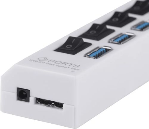 USB хаб Memos на 4 порти з перемикачами White, живлення від USB 2.0 розгалужувач з кнопками on off концентратор перехідник HUB 480 Мбіт 5В Білий