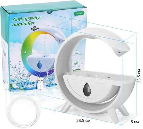 Антигравітаційний зволожувач повітря нічник Anti-Gravity Humidifier T00K8 з RGB підсвічуванням, Дифузор 350мл з крапельним ефектом від USB Білий