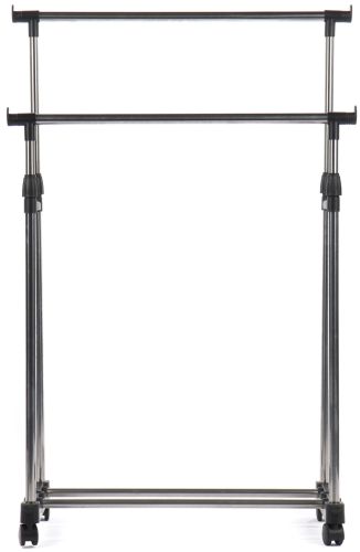 Телескопічна стійка-вішалка для зберігання одягу та взуття Double Pole Clothes Horse підлогова пересувна стійка, подвійна вішалка на коліщатках