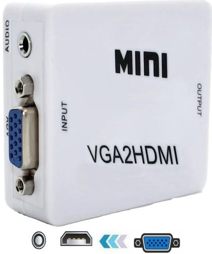 Конвертер переходник VGA на HDMI активный адаптер со звуком и внешним питанием VGA-HDMI Аудио вход 3.5 mm Converter Mini 1080P