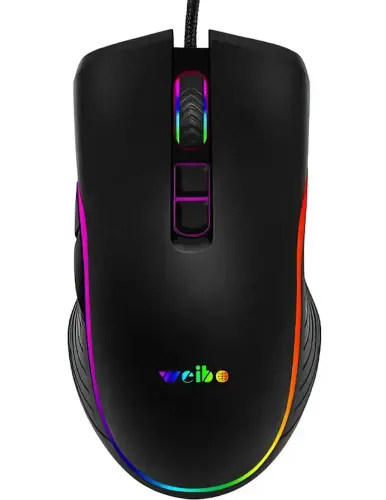 Ігрова дротова комп'ютерна мишка Weibo S320 USB 7 Кнопок з RGB підсвічуванням для ПК, геймерська USB миша 4800 DPI для комп'ютера і ноутбука Чорна