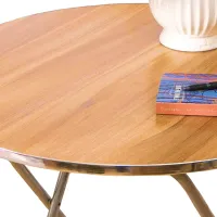 Туристичний розкладний круглий стіл Round Folding Table 60х70 см для пікніка, складаний алюмінієвий столик МДФ для кемпінгу та саду Коричневий