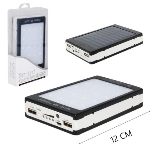 Портативное зарядное Power Bank Solar 90000 mAh c Led фонариком УМБ Metal Черный на солнечной батарее Павербанк, внешний аккумулятор, PowerBank 