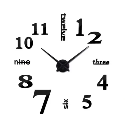 Великі 3D безшумні настінні годинники Diy Clock ZH01510 BLACK 90 см, Безкаракасні самоклеючі 3Д годинник цифри на стіну для дому, офісу чорні