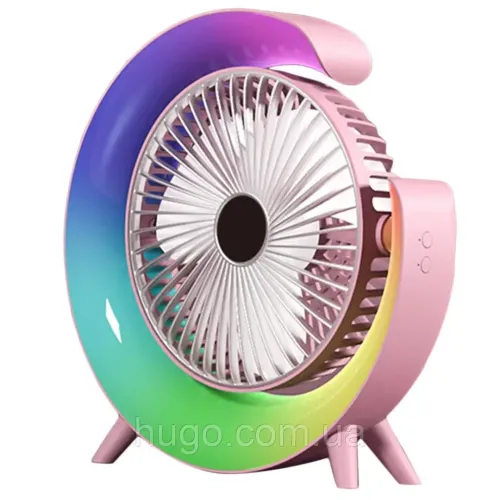 Настільний акумуляторний вентилятор Colorful Desktop Fan FH - 668 зі світлодіодним RGB підсвічуванням 5W, що обертається бездротової охолоджувач повітря