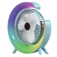 Настільний акумуляторний вентилятор Colorful Desktop Fan FH - 668 зі світлодіодним RGB підсвічуванням 5W, що обертається бездротової охолоджувач повітря