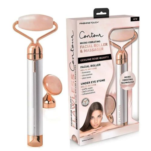 Вібромасажер ролер для обличчя Flawless Contour масажний ролик з двома насадками на батарейках, електричний масажер для масажу, ролик-масажер
