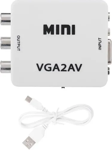 Конвертер перехідник VGA на AV RCA тюльпан, Універсальний Активний адаптер зі звуком і зовнішнім живленням VGA-AV аудіо 3.5 mm Converter Mini 1080P