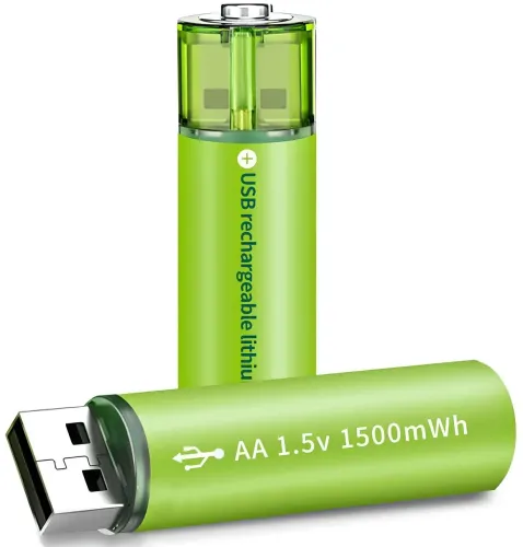 Акумуляторні батареї USB АА FlyCat 1.5 V 1500 mAh 2шт, пальчикові акумулятори батарейка 1500 маг зарядка від юсб в кейсі зелені