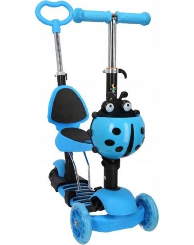 Триколісний дитячий самокат беговел Scooter FYS-2864 Blue 5 в 1 зі складним сидінням, батьківською ручкою і світяться колесами для дітей Блакитний