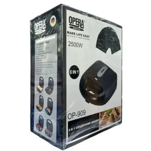 Электрическая сэндвичница, бутербродница Sandwich Maker Opera OP-909 2500W с 6 съемными формами гриль, вафельница, орешница с антипригарным покрытием
