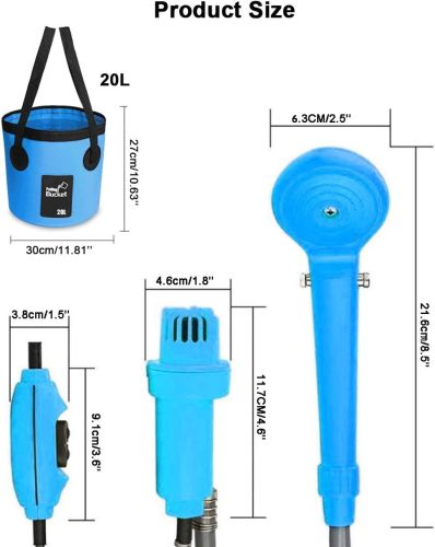 Автомобильный портативный душ Washing Spray With Bucket 12V на 20л, Походный душ от прикуривателя Автомойка для отдыха на природе и мытья машины