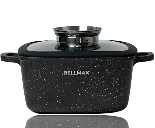 Кухонний набір посуду Bellmax Cookware Set BM - 132 3 казана і сковорода для приготування їжі , каструлі з кришками і гранітним покриттям 9 предметів