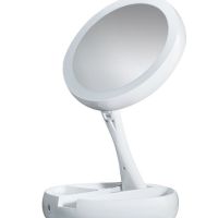 Настільне кругле Косметичне дзеркало з LED підсвічуванням My Fold Away для макіяжу, складне збільшувальне 10x дзеркало трансформер з органайзером