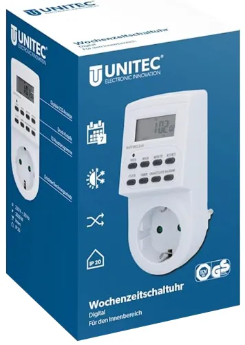 Розетка Unitec с таймером электронная недельная с Lcd дисплеем включения и отключение тока по расписанию