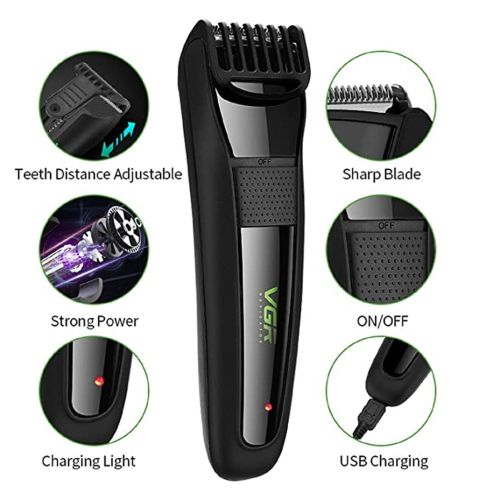 Беспроводная аккумуляторная окантовочная машинка USB VGR V-015 для стрижки усов и бороды, Аккумуляторный портативный триммер бритва для мужчин Черная