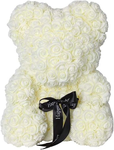 Маленький мишка из искусственных 3D роз Teddy Bear de Luxe 25 см White, белый медведь Тедди