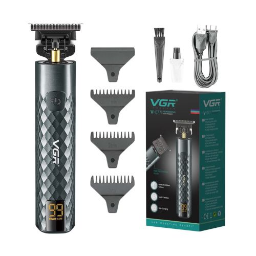 Беспроводная аккумуляторная машинка VGR V-077 для стрижки волос, Аккумуляторный триммер бритва для окантовки бороды и усов с LCD дисплеем и насадками