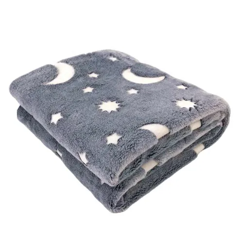 Дитячий світиться плед Magic Blanket Сірий 150х200 см, Плюш, місяць і зірки, покривало світиться День-Ніч, мікрофібра, флісовий люмінесцентний