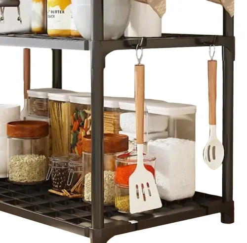 Кухонна Полиця органайзер Kitchen Storage Rack YX544-4 для зберігання кухонного приладдя 3 яруси рівня, стійка стелаж з гачками для кухні
