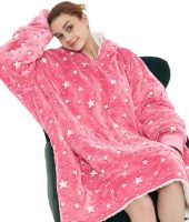 Світний дорослий худі толстовка Huggle Hoodie Stars Dream 2в1 унісекс оверсайз толстовка-плед з кишенею та капюшоном на флісі 126х180 Рожева, що світиться