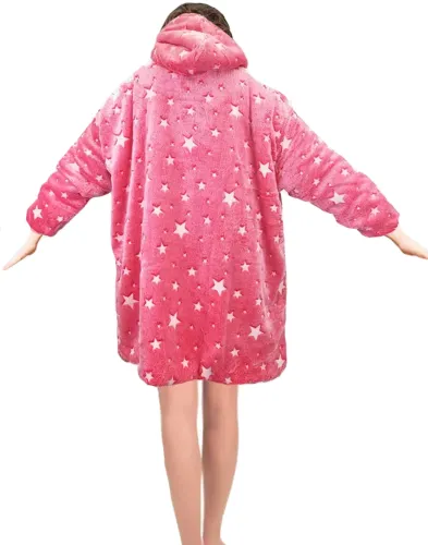 Світний дорослий худі толстовка Huggle Hoodie Stars Dream 2в1 унісекс оверсайз толстовка-плед з кишенею та капюшоном на флісі 126х180 Рожева, що світиться