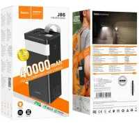 Зовнішній акумулятор з швидкою зарядкою Power Bank Hoco J86 40000mah 22.5 W, Портативна батарея повербанк Хоко 18w з ліхтариком і ремінцем Чорний