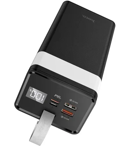 Зовнішній акумулятор з швидкою зарядкою Power Bank Hoco J89A 60000MAH 22.5 W, Портативна батарея повербанк Хоко 18w з ліхтариком і ремінцем Чорний