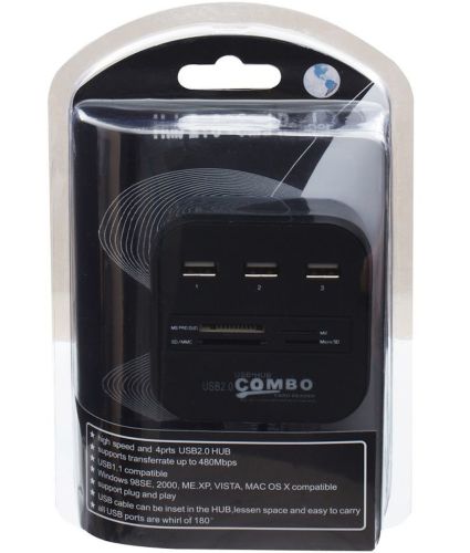 Розгалужувач USB Hub Combo C329 7в1 MicroSD MS M2 MMC, Концентратор хаб картрідер 3 юсб порти до 480 Мбіт/с для комп'ютера і ноутбука Чорний