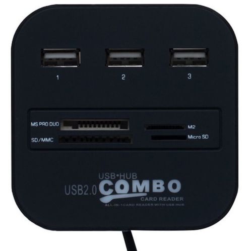 Розгалужувач USB Hub Combo C329 7в1 MicroSD MS M2 MMC, Концентратор хаб картрідер 3 юсб порти до 480 Мбіт/с для комп'ютера і ноутбука Чорний