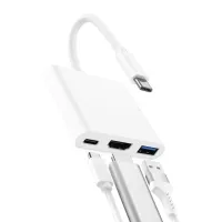 Кабель, адаптер, конвертер Buro Type-C на HDMI, USB 3.0, Type C, 3 в 1 концентратор для пристроїв з Type з портом, Перехідник hub розгалужувач білий