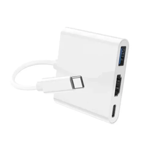Кабель, адаптер, конвертер Buro Type-C на HDMI, USB 3.0, Type C, 3 в 1 концентратор для пристроїв з Type з портом, Перехідник hub розгалужувач білий