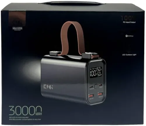 Портативное зарядное устройство Power Bank KP KG-300 30000 mAh 100W с фонариком, Внешний аккумулятор повербанк 30000мАч USB Type-C с ручкой Черный