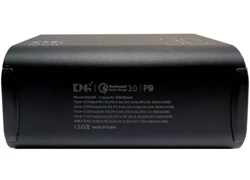 Портативное зарядное устройство Power Bank KP KG-300 30000 mAh 100W с фонариком, Внешний аккумулятор повербанк 30000мАч USB Type-C с ручкой Черный