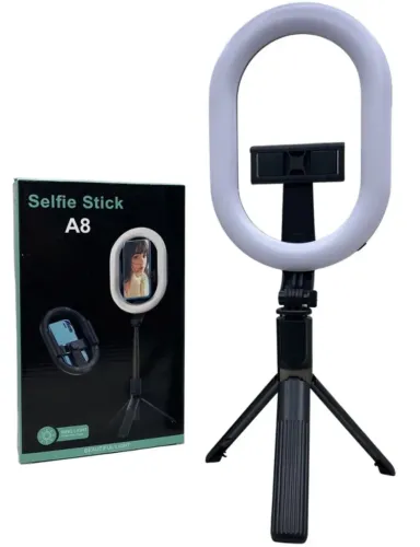 Телескопічна селфи палиця тринога Selfie Stick A8 з кільцевої LED лампою для селфи, Монопод 100 см з підсвічуванням з тримачем для телефону і пультом