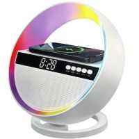 Настільна акумуляторна смарт лампа нічник HM-G5 з RGB підсвічуванням і годинами, Bluetooth колонка годинник з бездротовою зарядкою 10W і USB TF FM AUX