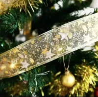 Светодиодная гирлянда в виде ленты LaceShine Теплая белая 5 метров с рисунком снежинок на батарейках, Новогодняя лента 5м 50 LED диодов Теплый белый