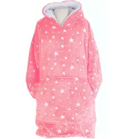 Світний дорослий худі толстовка Huggle Hoodie Stars Dream 2в1 унісекс оверсайз толстовка-плед з кишенею та капюшоном на флісі 126х180 Рожева, що світиться