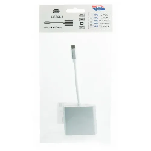 Кабель, адаптер, конвертер Buro Type-C на HDMI, USB 3.0, Type C, 3 в 1 концентратор для пристроїв з Type з портом, Перехідник hub розгалужувач білий
