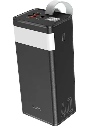 Зовнішній акумулятор з швидкою зарядкою Power Bank Hoco J86 40000mah 22.5 W, Портативна батарея повербанк Хоко 18w з ліхтариком і ремінцем Чорний